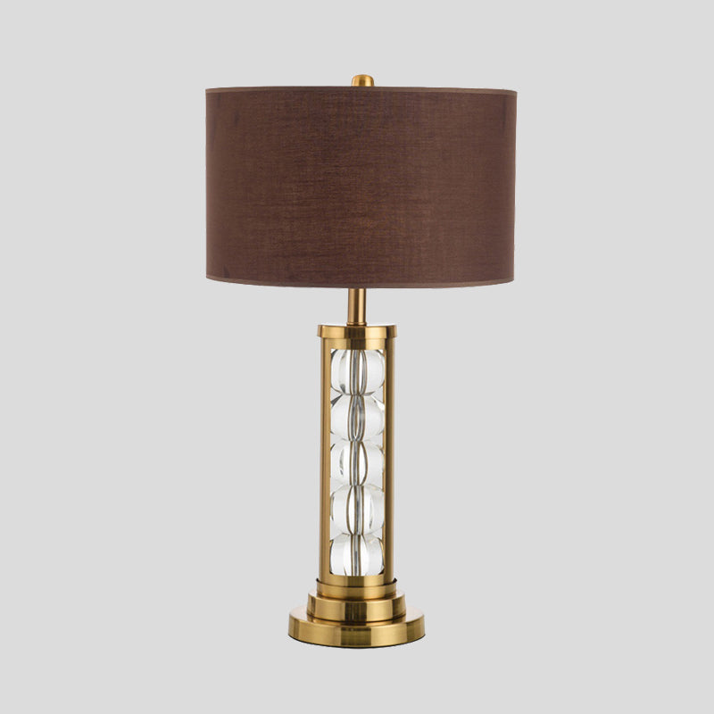 Modern Global Desk Light Clear Crystal 1 Head Table Lamp in Brown with Fabric Shade Clearhalo 'Lamps' 'Table Lamps' Lighting' 413725