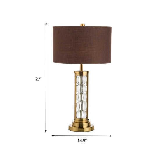 Modern Global Desk Light Clear Crystal 1 Head Table Lamp in Brown with Fabric Shade Clearhalo 'Lamps' 'Table Lamps' Lighting' 413726