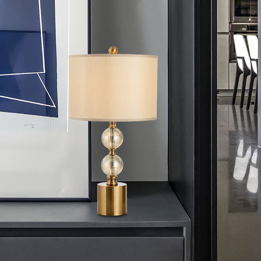 Gold Cylindrical Table Light Modernist 1 Head Fabric Small Desk Lamp with Metal Base Gold Clearhalo 'Lamps' 'Table Lamps' Lighting' 415292