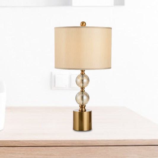 Gold Cylindrical Table Light Modernist 1 Head Fabric Small Desk Lamp with Metal Base Clearhalo 'Lamps' 'Table Lamps' Lighting' 415293
