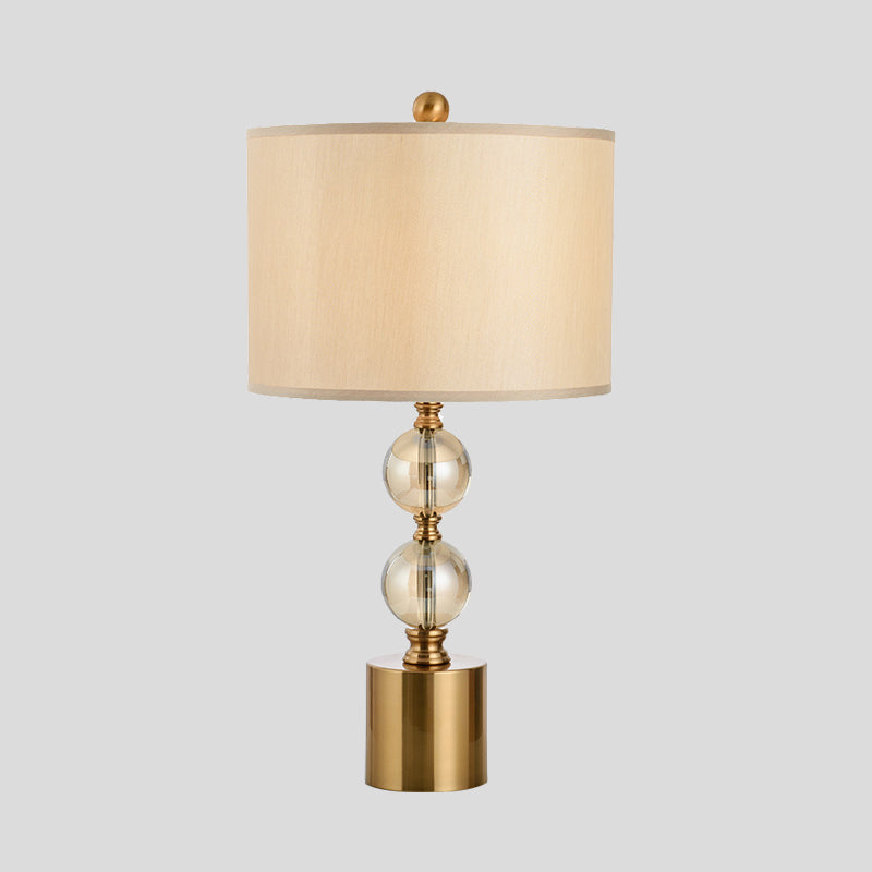 Gold Cylindrical Table Light Modernist 1 Head Fabric Small Desk Lamp with Metal Base Clearhalo 'Lamps' 'Table Lamps' Lighting' 415295