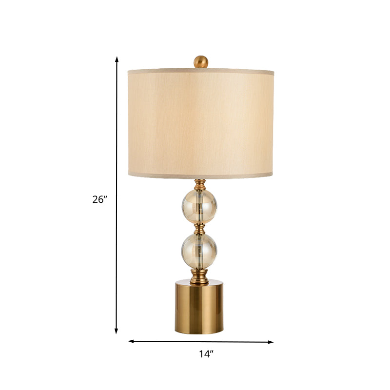 Gold Cylindrical Table Light Modernist 1 Head Fabric Small Desk Lamp with Metal Base Clearhalo 'Lamps' 'Table Lamps' Lighting' 415296