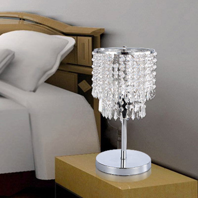 1 Head Dining Room Desk Light Modern Chrome Table Lamp with 2-Tier Faceted Crystal Shade Chrome Clearhalo 'Lamps' 'Table Lamps' Lighting' 415339