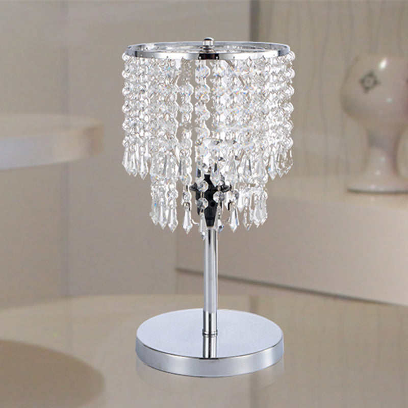 1 Head Dining Room Desk Light Modern Chrome Table Lamp with 2-Tier Faceted Crystal Shade Clearhalo 'Lamps' 'Table Lamps' Lighting' 415340