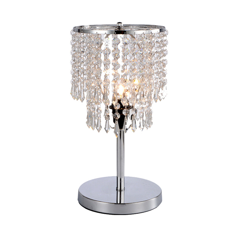 1 Head Dining Room Desk Light Modern Chrome Table Lamp with 2-Tier Faceted Crystal Shade Clearhalo 'Lamps' 'Table Lamps' Lighting' 415341