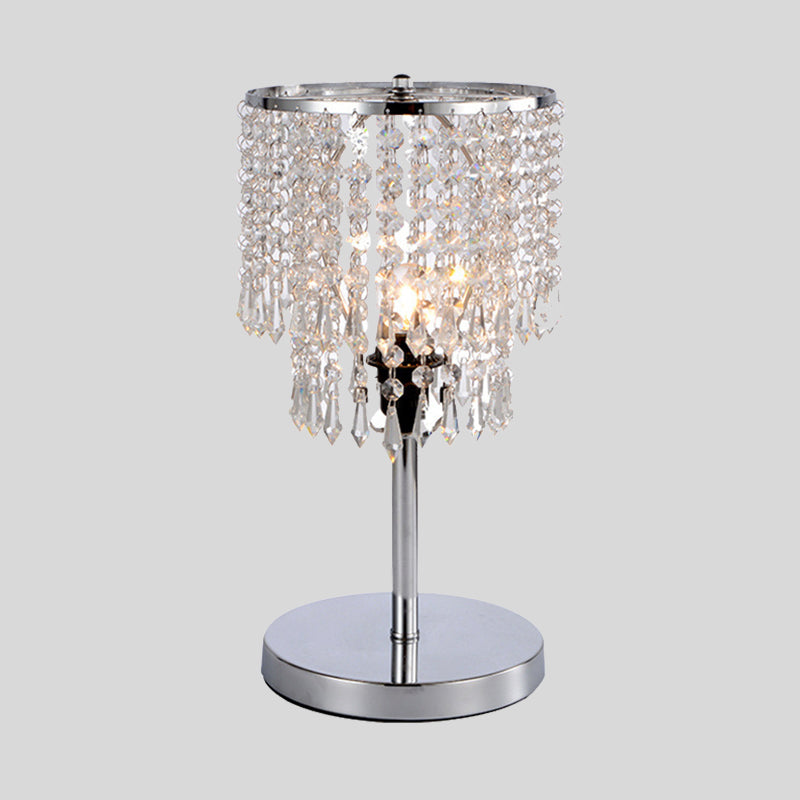1 Head Dining Room Desk Light Modern Chrome Table Lamp with 2-Tier Faceted Crystal Shade Clearhalo 'Lamps' 'Table Lamps' Lighting' 415342