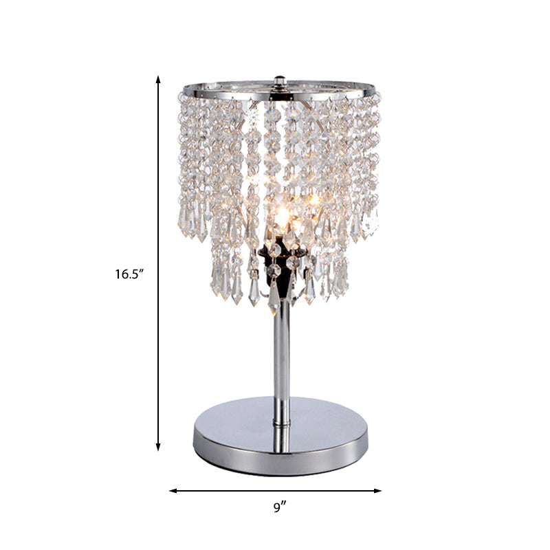 1 Head Dining Room Desk Light Modern Chrome Table Lamp with 2-Tier Faceted Crystal Shade Clearhalo 'Lamps' 'Table Lamps' Lighting' 415343