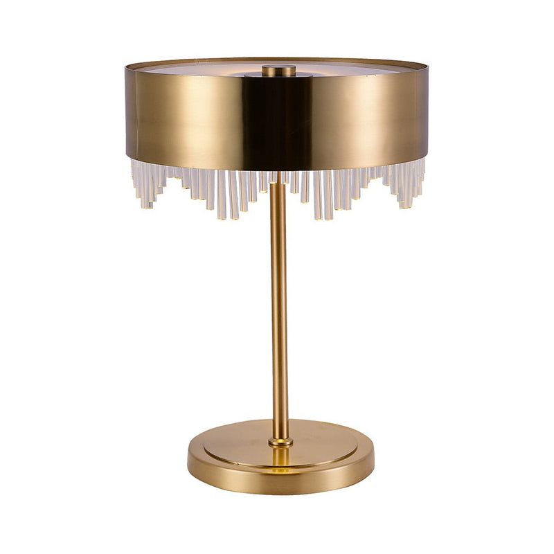 Modernist 1 Head Crystal Desk Light Gold Cylinder Night Table Lamp with Metallic Shade Clearhalo 'Lamps' 'Table Lamps' Lighting' 415351