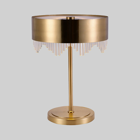 Modernist 1 Head Crystal Desk Light Gold Cylinder Night Table Lamp with Metallic Shade Clearhalo 'Lamps' 'Table Lamps' Lighting' 415352