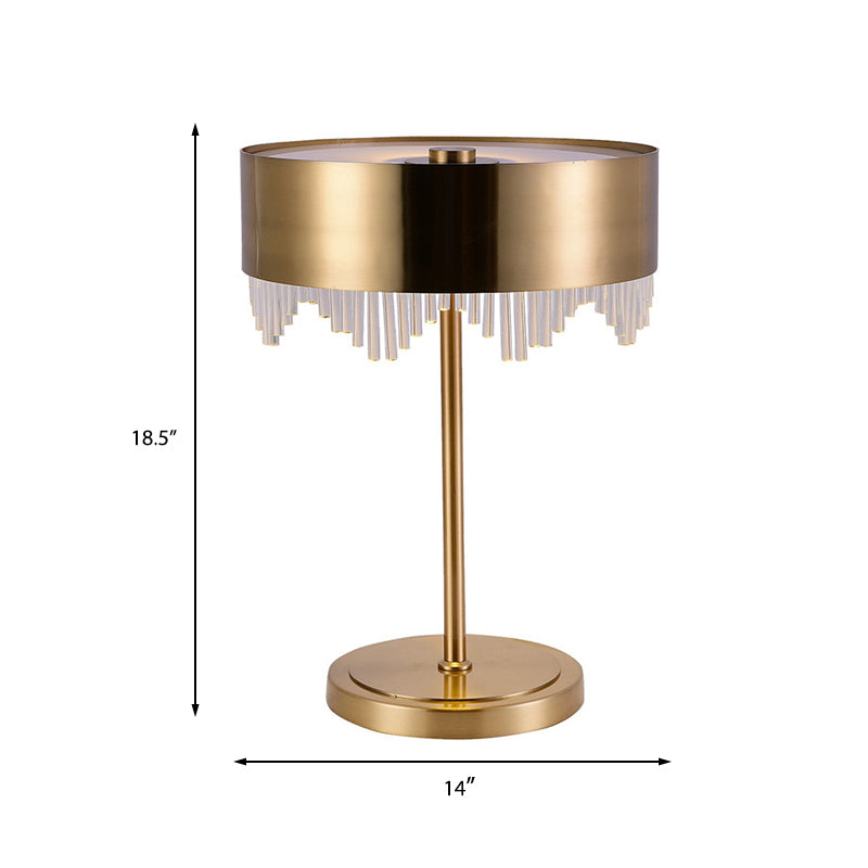 Modernist 1 Head Crystal Desk Light Gold Cylinder Night Table Lamp with Metallic Shade Clearhalo 'Lamps' 'Table Lamps' Lighting' 415353