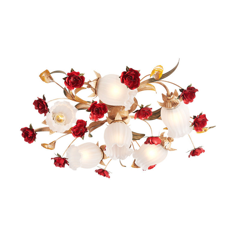 Blossom Bedroom Semi Flush Mount Romantic Pastoral Metal 3/6 Lights Coffee Close to Ceiling Lamp Clearhalo 'Ceiling Lights' 'Close To Ceiling Lights' 'Close to ceiling' 'Semi-flushmount' Lighting' 415367