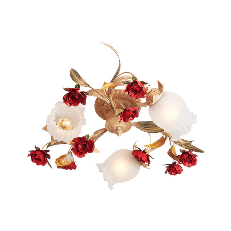 Blossom Bedroom Semi Flush Mount Romantic Pastoral Metal 3/6 Lights Coffee Close to Ceiling Lamp Clearhalo 'Ceiling Lights' 'Close To Ceiling Lights' 'Close to ceiling' 'Semi-flushmount' Lighting' 415371