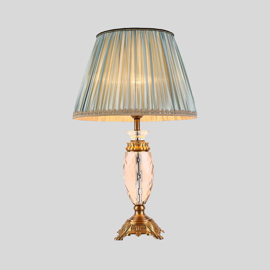 Flare Table Lamp Nordic Fabric 1 Head Blue Desk Light with Brass Sculpted Metal Base Clearhalo 'Lamps' 'Table Lamps' Lighting' 415376
