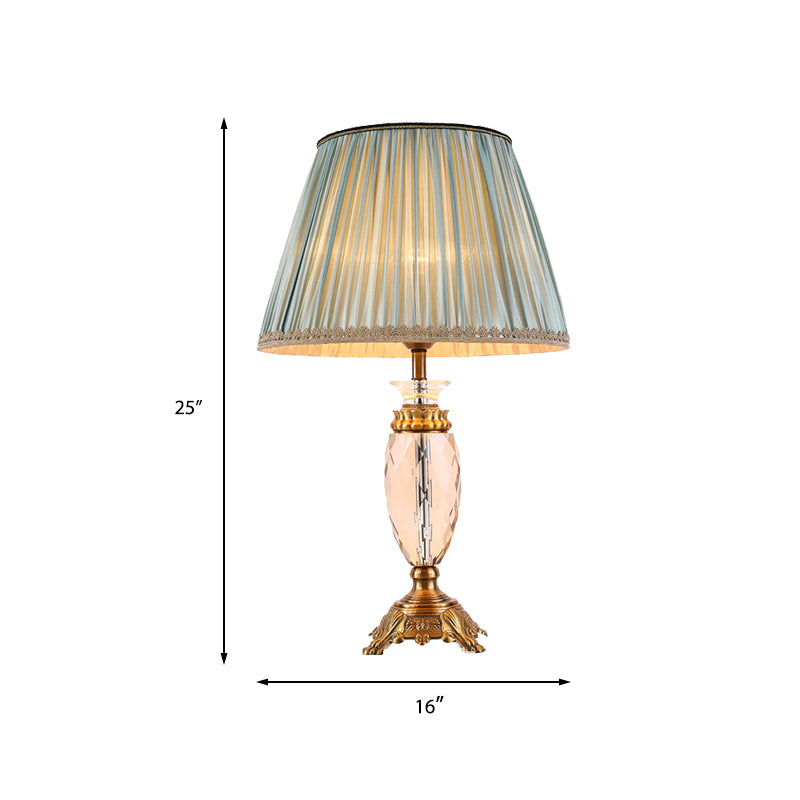 Flare Table Lamp Nordic Fabric 1 Head Blue Desk Light with Brass Sculpted Metal Base Clearhalo 'Lamps' 'Table Lamps' Lighting' 415377