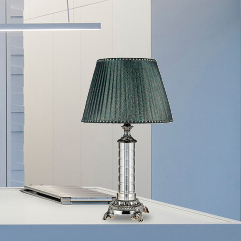 Pleated Fabric Table Lamp Modern 1 Head Green Desk Light with Carved Bronze Metal Base Green Clearhalo 'Lamps' 'Table Lamps' Lighting' 415431