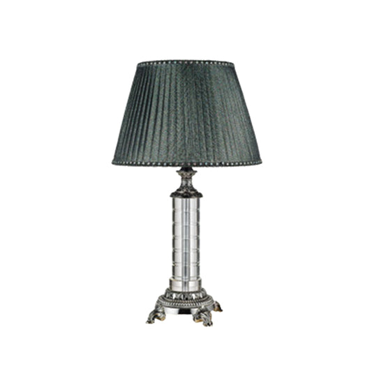 Pleated Fabric Table Lamp Modern 1 Head Green Desk Light with Carved Bronze Metal Base Clearhalo 'Lamps' 'Table Lamps' Lighting' 415433