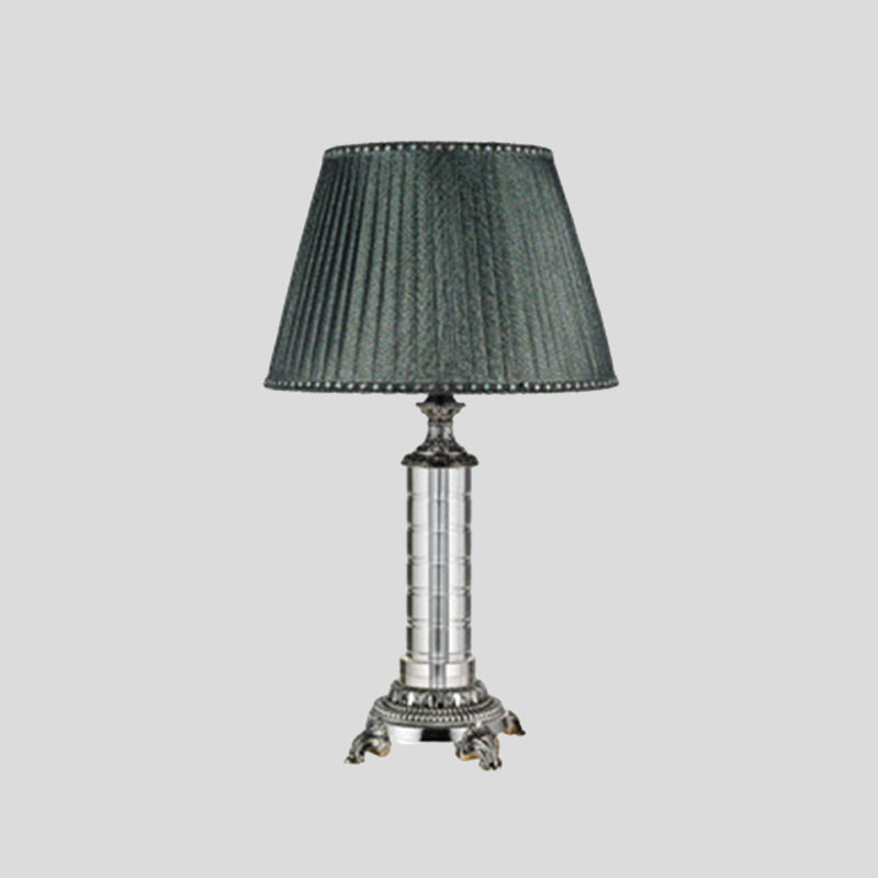 Pleated Fabric Table Lamp Modern 1 Head Green Desk Light with Carved Bronze Metal Base Clearhalo 'Lamps' 'Table Lamps' Lighting' 415434