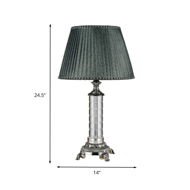 Pleated Fabric Table Lamp Modern 1 Head Green Desk Light with Carved Bronze Metal Base Clearhalo 'Lamps' 'Table Lamps' Lighting' 415435