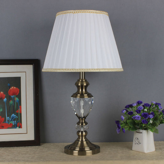 Flared Crystal Table Light Modern Fabric 1 Bulb Small Desk Lamp in White for Living Room Clearhalo 'Lamps' 'Table Lamps' Lighting' 415452