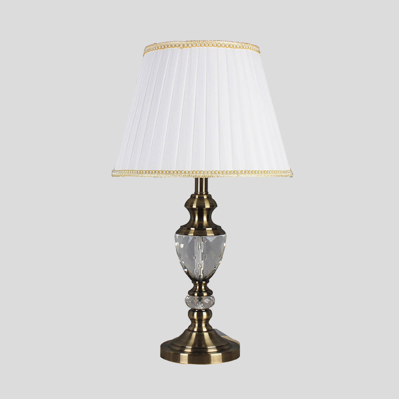 Flared Crystal Table Light Modern Fabric 1 Bulb Small Desk Lamp in White for Living Room Clearhalo 'Lamps' 'Table Lamps' Lighting' 415454