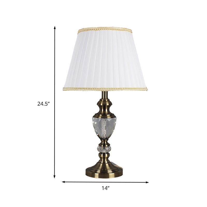 Flared Crystal Table Light Modern Fabric 1 Bulb Small Desk Lamp in White for Living Room Clearhalo 'Lamps' 'Table Lamps' Lighting' 415455