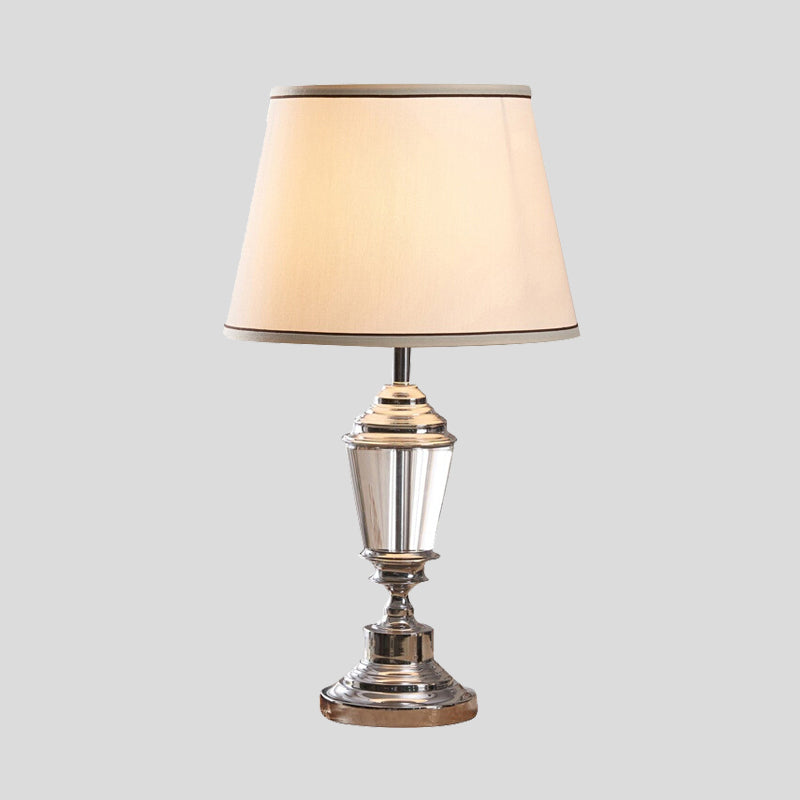 Wide Flare Desk Light Modernist Fabric 1 Head White Night Table Lamp with Metallic Base Clearhalo 'Lamps' 'Table Lamps' Lighting' 415459