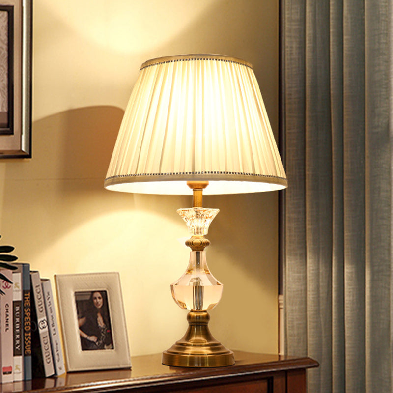 Jar Desk Lamp Modern Beveled Crystal 1 Bulb Beige Table Light with Cone Fabric Shade Clearhalo 'Lamps' 'Table Lamps' Lighting' 415483