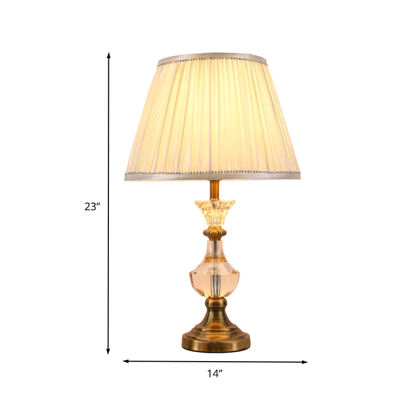 Jar Desk Lamp Modern Beveled Crystal 1 Bulb Beige Table Light with Cone Fabric Shade Clearhalo 'Lamps' 'Table Lamps' Lighting' 415485