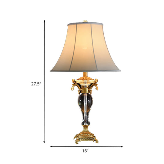 Bell Study Lamp Modern Fabric 1 Bulb White Task Light with Carved Brass Metallic Base Clearhalo 'Lamps' 'Table Lamps' Lighting' 415528