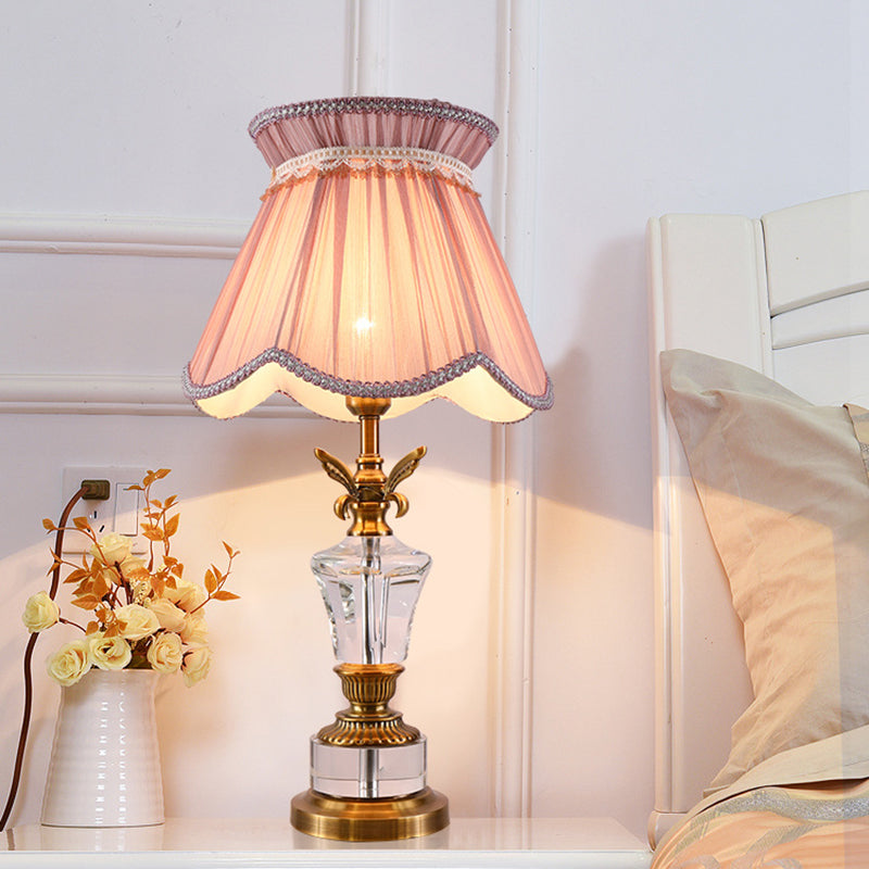 Fabric Scallop Table Lamp Modernist 1 Bulb Reading Light in Pink with Braided Trim Clearhalo 'Lamps' 'Table Lamps' Lighting' 415535