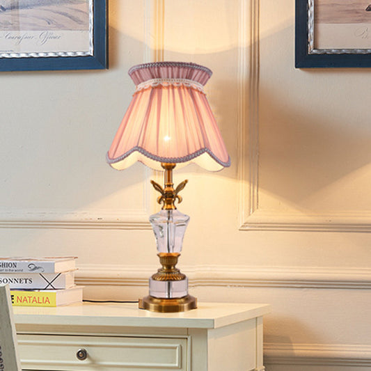 Fabric Scallop Table Lamp Modernist 1 Bulb Reading Light in Pink with Braided Trim Clearhalo 'Lamps' 'Table Lamps' Lighting' 415536