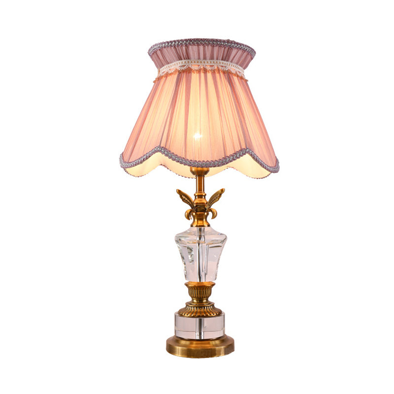 Fabric Scallop Table Lamp Modernist 1 Bulb Reading Light in Pink with Braided Trim Clearhalo 'Lamps' 'Table Lamps' Lighting' 415537