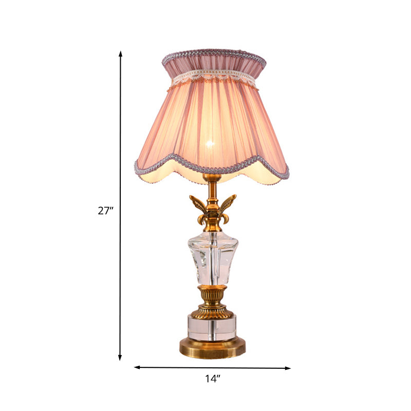 Fabric Scallop Table Lamp Modernist 1 Bulb Reading Light in Pink with Braided Trim Clearhalo 'Lamps' 'Table Lamps' Lighting' 415538