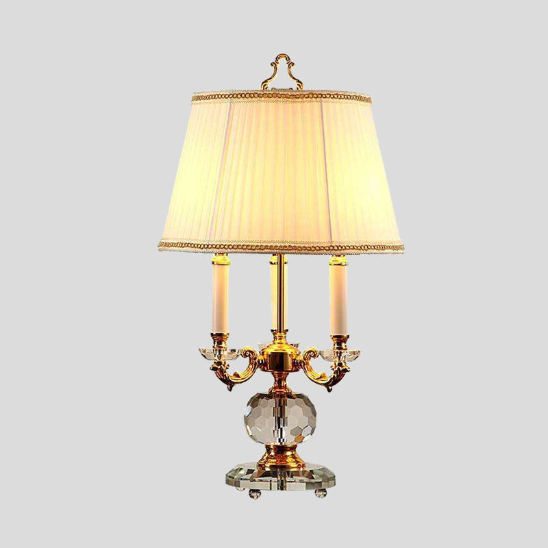 Fabric Flared Table Light Modern 3 Heads White Reading Lamp with Faceted Crystal Base Clearhalo 'Lamps' 'Table Lamps' Lighting' 415542