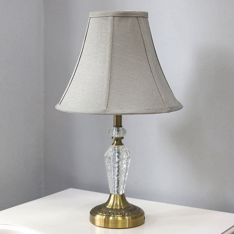 Paneled Bell Crystal Task Lighting Contemporary Fabric 1 Head Nightstand Lamp in Grey Clearhalo 'Lamps' 'Table Lamps' Lighting' 415555