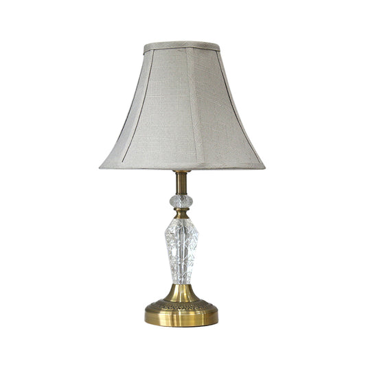 Paneled Bell Crystal Task Lighting Contemporary Fabric 1 Head Nightstand Lamp in Grey Clearhalo 'Lamps' 'Table Lamps' Lighting' 415556