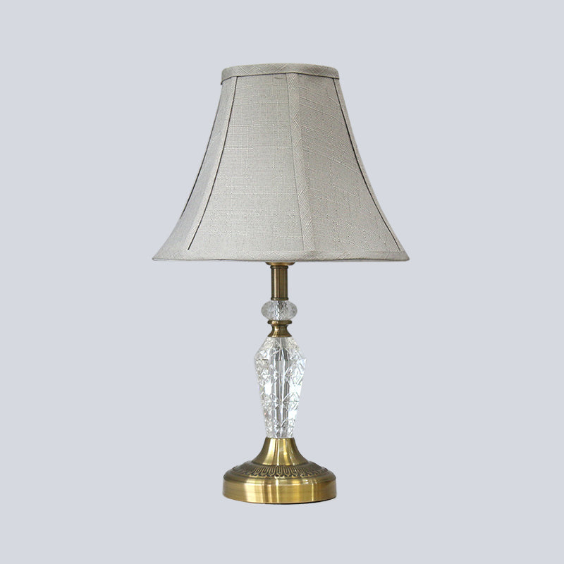 Paneled Bell Crystal Task Lighting Contemporary Fabric 1 Head Nightstand Lamp in Grey Clearhalo 'Lamps' 'Table Lamps' Lighting' 415557