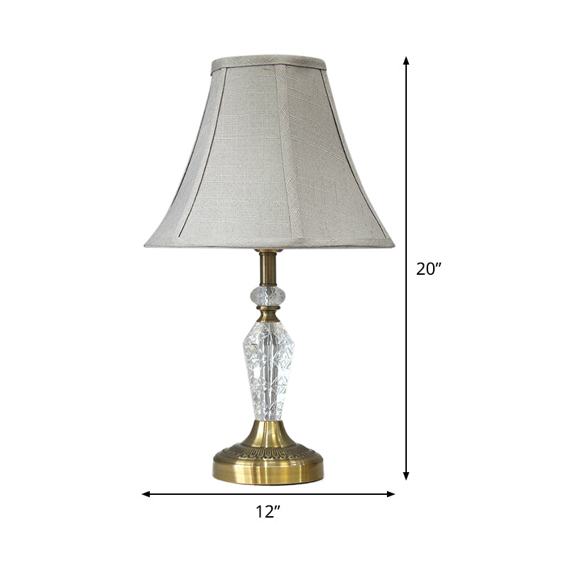 Paneled Bell Crystal Task Lighting Contemporary Fabric 1 Head Nightstand Lamp in Grey Clearhalo 'Lamps' 'Table Lamps' Lighting' 415558