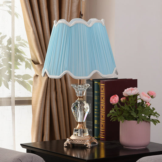 Fabric Cone Table Light Modern 1 Head Desk Lamp in Blue with Sculpted Bronze Metal Base Clearhalo 'Lamps' 'Table Lamps' Lighting' 415570