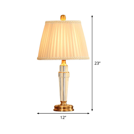Conical Crystal Desk Light Modern Fabric 1 Bulb Beige Night Table Lamp with Metal Base Clearhalo 'Lamps' 'Table Lamps' Lighting' 415609