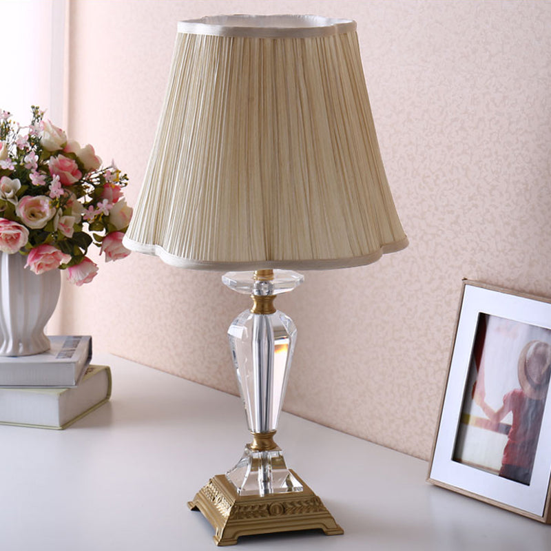 Tapered Table Lamp Modern Beveled Crystal 1 Bulb Task Light in Beige with Fabric Shade Clearhalo 'Lamps' 'Table Lamps' Lighting' 415621