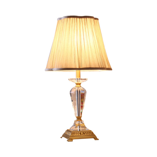 Tapered Table Lamp Modern Beveled Crystal 1 Bulb Task Light in Beige with Fabric Shade Clearhalo 'Lamps' 'Table Lamps' Lighting' 415622