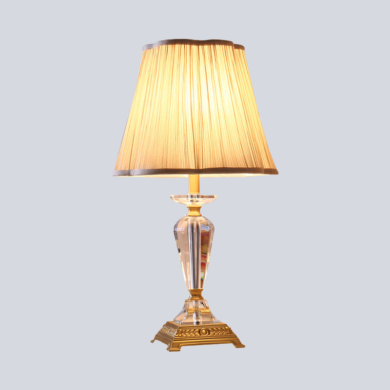 Tapered Table Lamp Modern Beveled Crystal 1 Bulb Task Light in Beige with Fabric Shade Clearhalo 'Lamps' 'Table Lamps' Lighting' 415623