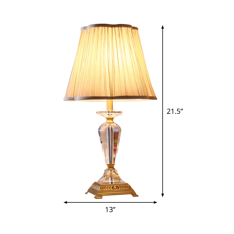 Tapered Table Lamp Modern Beveled Crystal 1 Bulb Task Light in Beige with Fabric Shade Clearhalo 'Lamps' 'Table Lamps' Lighting' 415624