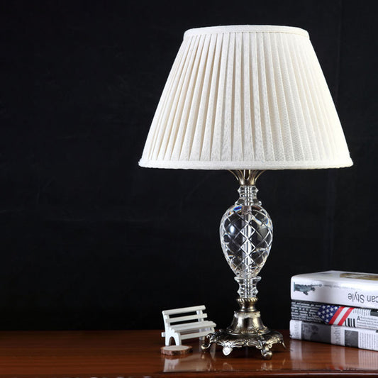 Pleated Fabric Desk Lamp Modern 1 Head White Task Light with Sculpted Bronze Metal Base White Clearhalo 'Lamps' 'Table Lamps' Lighting' 415625