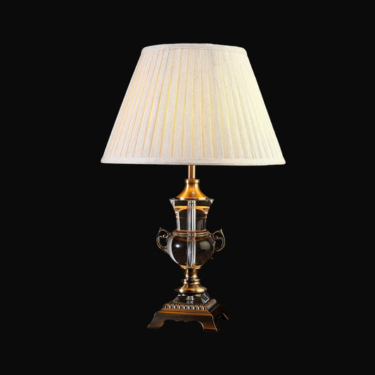 Cone Shade Task Lighting Modernist Fabric 1 Bulb Reading Lamp in Beige for Bedroom Clearhalo 'Lamps' 'Table Lamps' Lighting' 415633