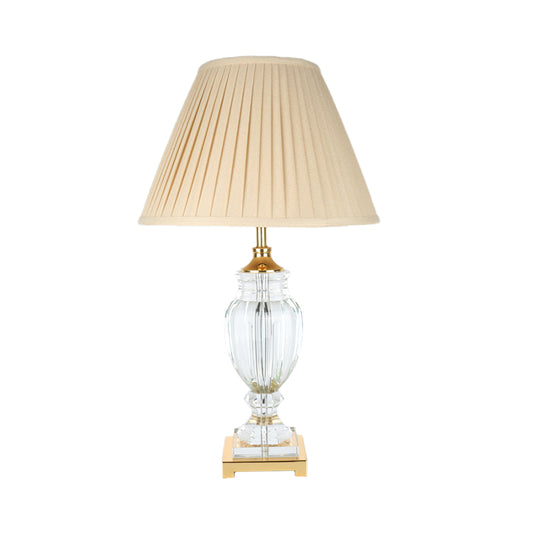 Contemporary 1 Head Crystal Table Light Beige Conical Small Desk Lamp with Fabric Shade Clearhalo 'Lamps' 'Table Lamps' Lighting' 415642