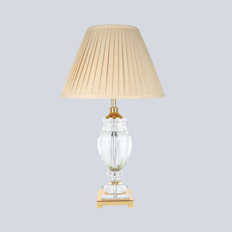 Contemporary 1 Head Crystal Table Light Beige Conical Small Desk Lamp with Fabric Shade Clearhalo 'Lamps' 'Table Lamps' Lighting' 415643