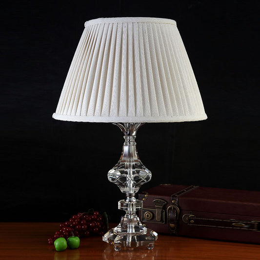 Contemporary Baluster Reading Light Faceted Crystal 1 Bulb Nightstand Lamp in White White Clearhalo 'Lamps' 'Table Lamps' Lighting' 415656