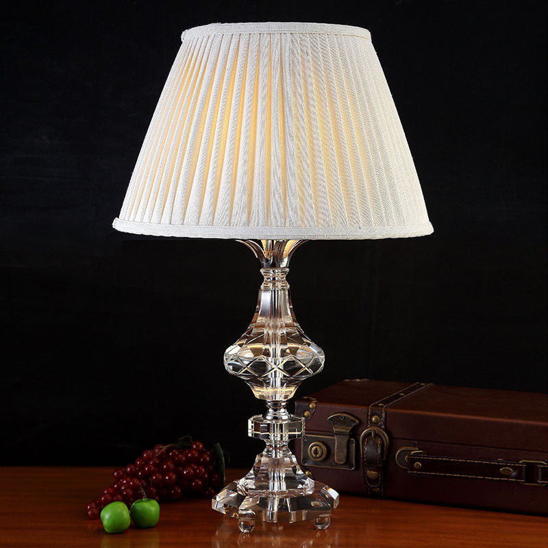 Contemporary Baluster Reading Light Faceted Crystal 1 Bulb Nightstand Lamp in White Clearhalo 'Lamps' 'Table Lamps' Lighting' 415657